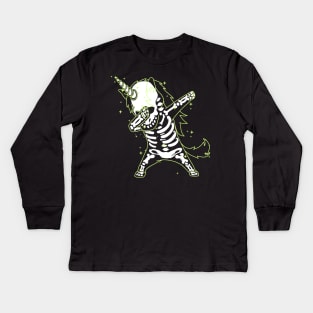 Dabbing Unicorn Skeleton Shirt Dab Hip Hop X-Ray Glow Effect Kids Long Sleeve T-Shirt